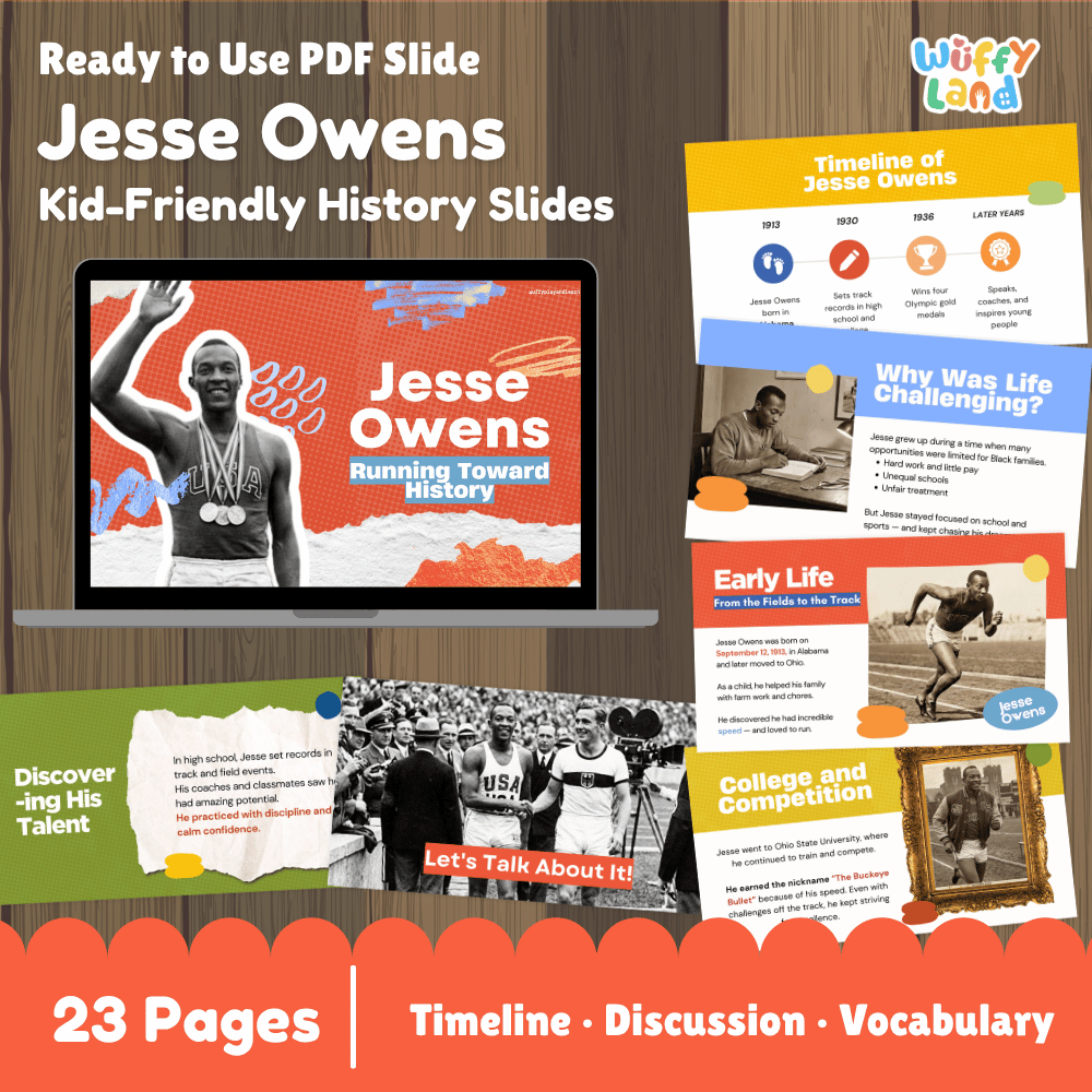 Jesse Owens Biography PDF Slides - Kid-Friendly History Presentation