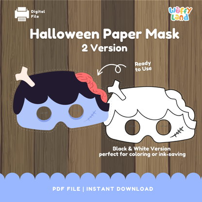 Halloween Zombie Paper Mask – Printable Craft (Color + B&W)