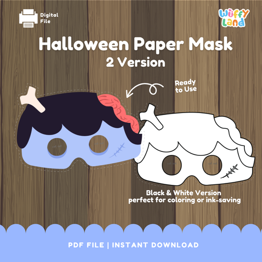 Halloween Zombie Paper Mask – Printable Craft (Color + B&W)