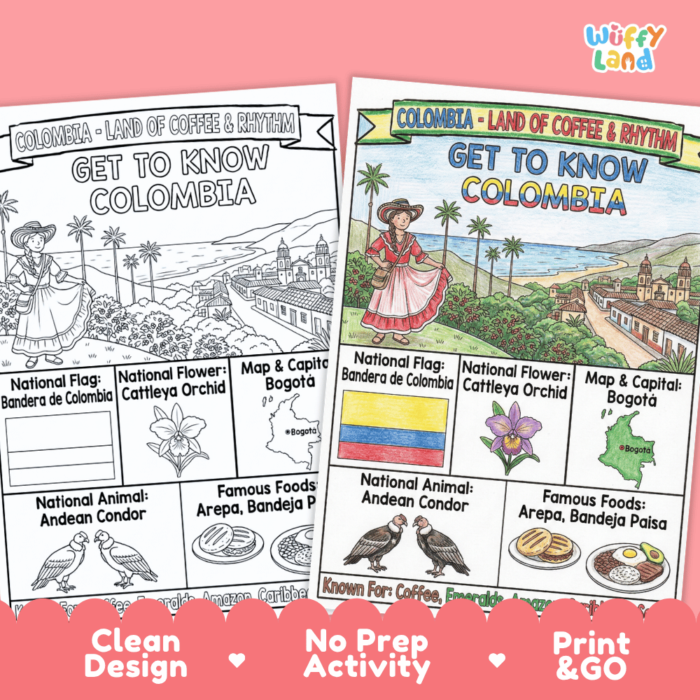 Colombia Geography Coloring Poster and Fact Sheet Printables
