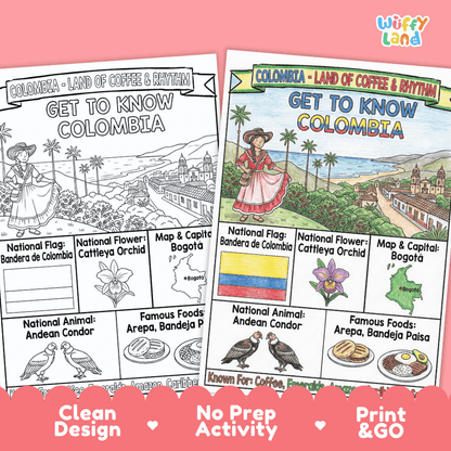 Colombia Geography Coloring Poster and Fact Sheet Printables