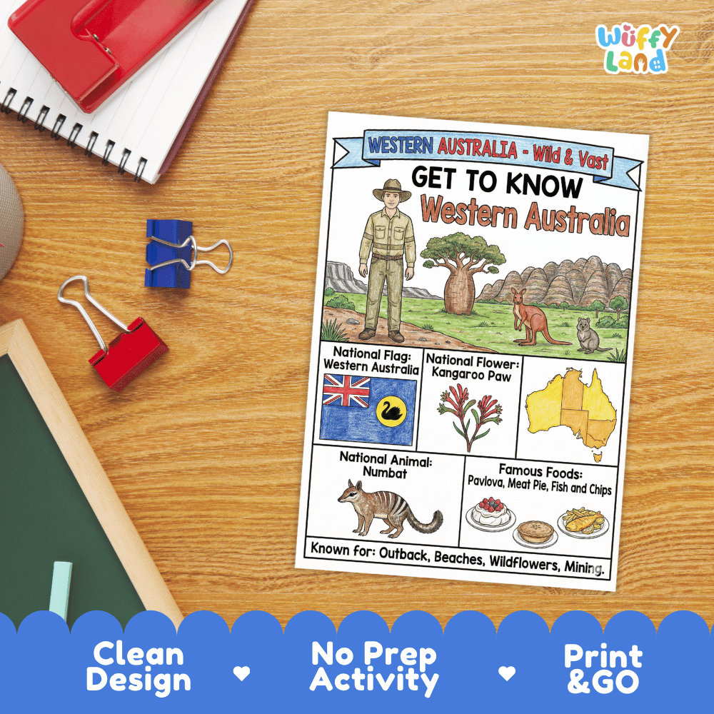 Western Australia Geography Coloring Poster | Australia State Study Research Worksheet Activity