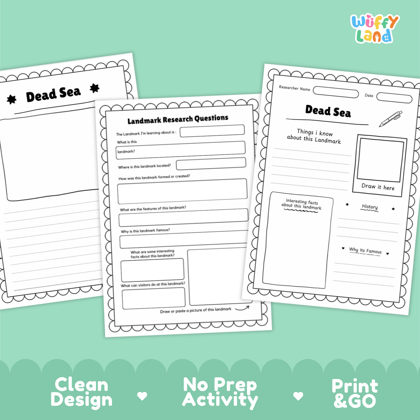 Dead Sea Landmark Research Page Worksheets and Fact Sheet Activity