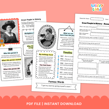 Madam C. J. Walker Famous People Research Page Worksheets and Biography Activity