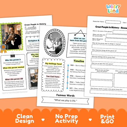 Louis Armstrong Famous People Research Page Worksheets and Biography Activity