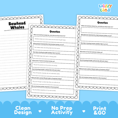 Bowhead Whale Reading Passage and Comprehension Questions Worksheets