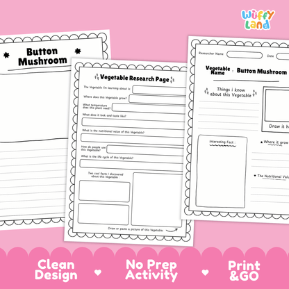 Button Mushroom Vegetable Research Activity Worksheet Healthy Eating Science