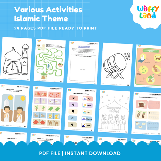 Islamic Theme Activity Pack | 94 Pages Printable Worksheets | Arabic, Tracing, Coloring & More!