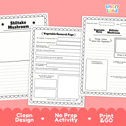 Shiitake Mushroom Vegetable Research Activity Worksheet Healthy Eating Science