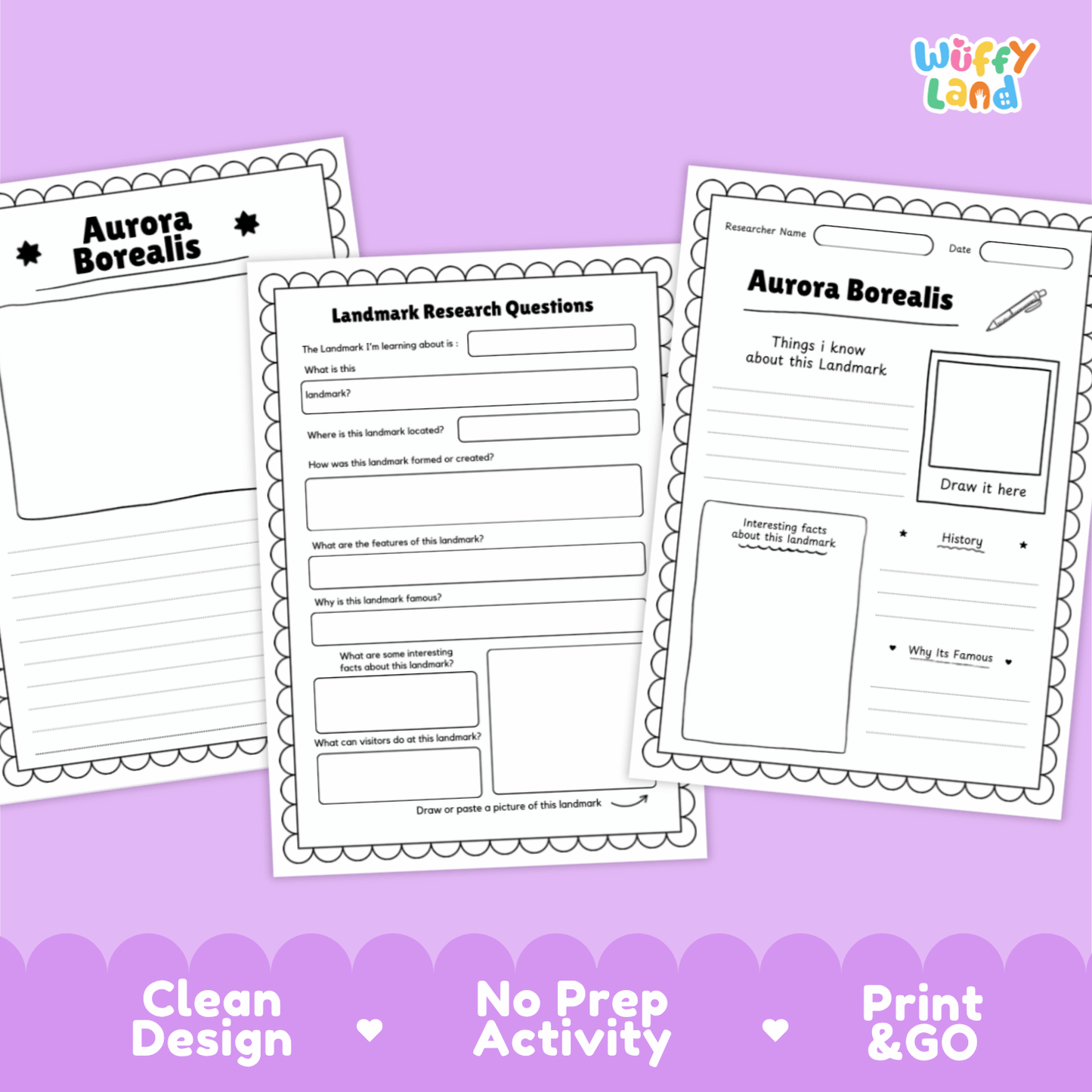 Aurora Borealis Landmark Research Page Worksheets and Fact Sheet Activity