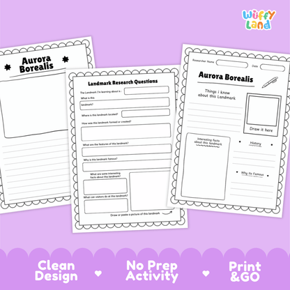 Aurora Borealis Landmark Research Page Worksheets and Fact Sheet Activity