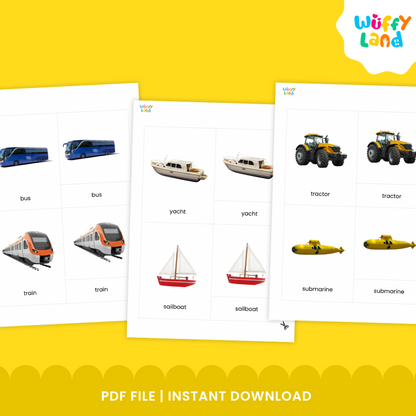 Transportation 3 Part Cards | Montessori Vehicle Vocabulary Cards | Printable Learning Activity