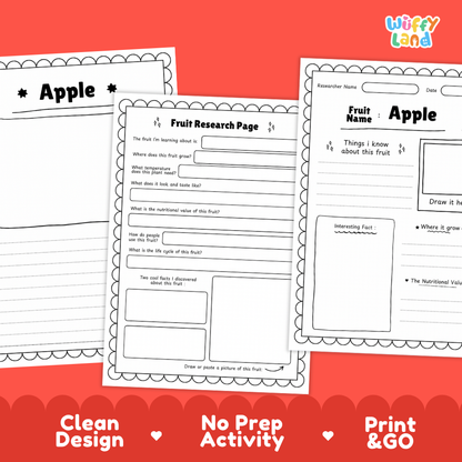 Apple Fruit Research Page Worksheets and Fact Sheet