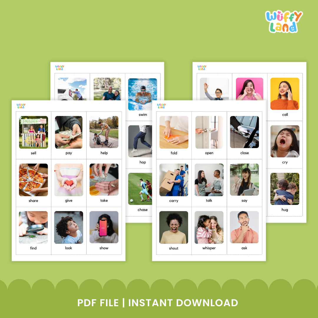 Kartu Flash Kata Kerja Aksi dengan Gambar Asli | 100 Kartu Kosakata yang Dapat Dicetak untuk ESL &amp; Anak-anak
