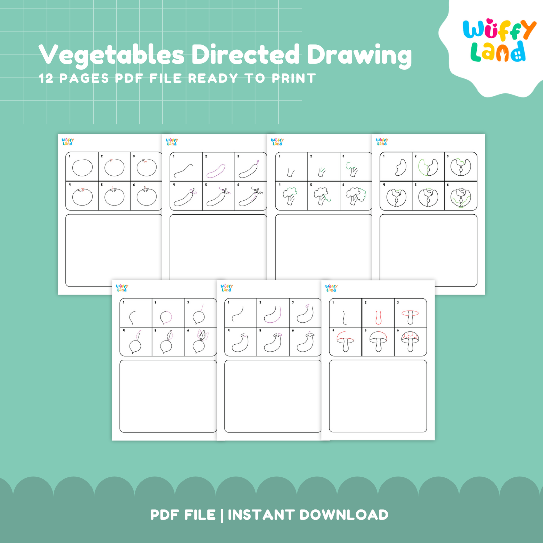 Vegetable Directed Drawing Worksheets - Printable Step-by-Step Art for Kids