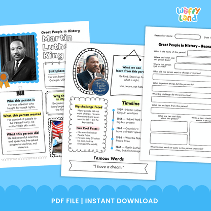 Martin Luther King Jr Famous People Research Page - Black History Month Biography Worksheets