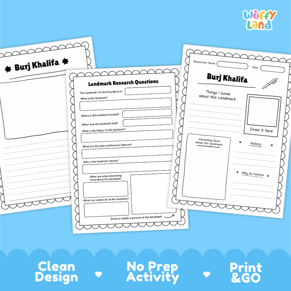 Burj Khalifa Landmark Research Project | World Landmarks Worksheets & Fact Sheet