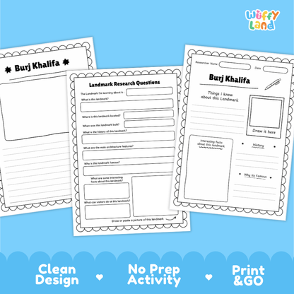Burj Khalifa Landmark Research Project | World Landmarks Worksheets & Fact Sheet