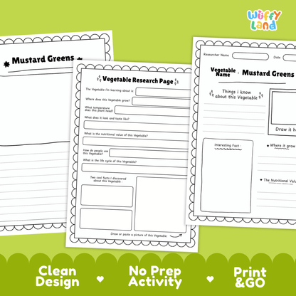 Mustard Greens Vegetable Research Activity Worksheet Healthy Eating Science