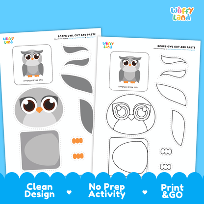 Scops Owl Cut and Paste Craft | Owl Coloring Page & Nocturnal Animal Activity