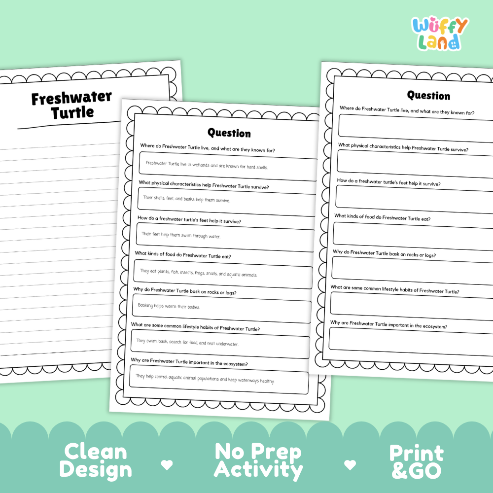 Freshwater Turtle Reading Passage and Questions Worksheets with Answer Key