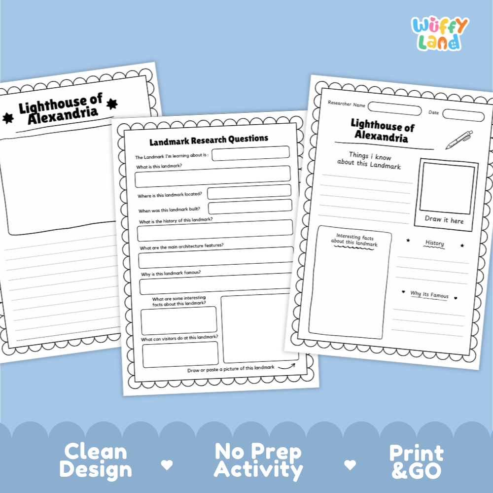 Lighthouse of Alexandria Landmark Research Page and Worksheets