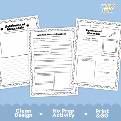 Lighthouse of Alexandria Landmark Research Page and Worksheets