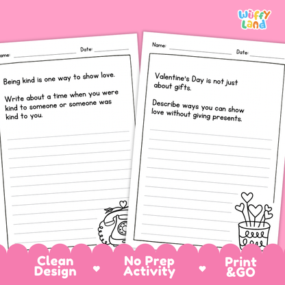 Valentine's Day Long Writing Prompts Worksheets