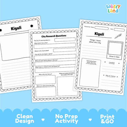 Kigali City Research Project Worksheets and Fact Page Activity