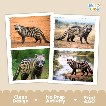African Civet Cut and Match Activity Worksheets | Safari Animal Puzzle Printables