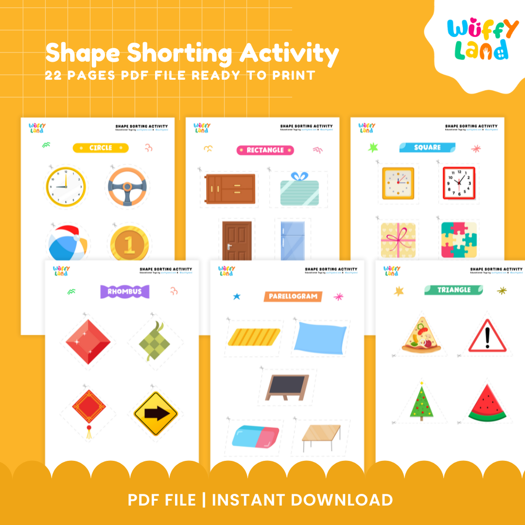 Shape Sorting Activity for Kids | 22 Pages Printable PDF | Fun Learning Tool