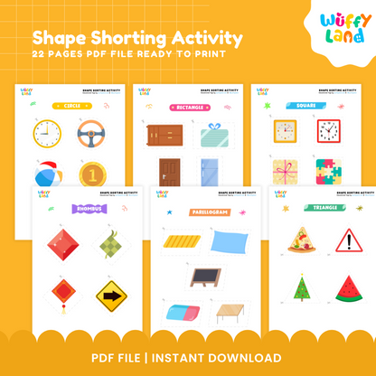 Shape Sorting Activity for Kids | 22 Pages Printable PDF | Fun Learning Tool