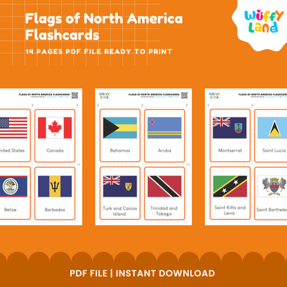 Explore North America: Printable Flags Flashcards for Kids - Educational Montessori Tool