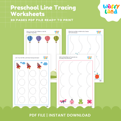 Preschool Line Tracing Worksheets | 20 Pages Printable PDF | Early Learning Activity