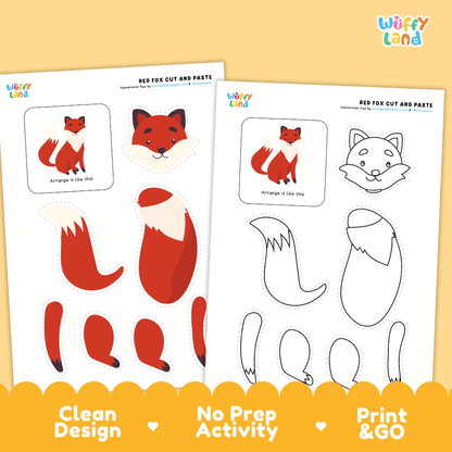 Red Fox Cut and Paste Craft and Coloring Activity Worksheets