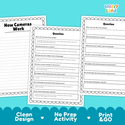 How Cameras Work Reading Passage and Comprehension Questions Worksheets