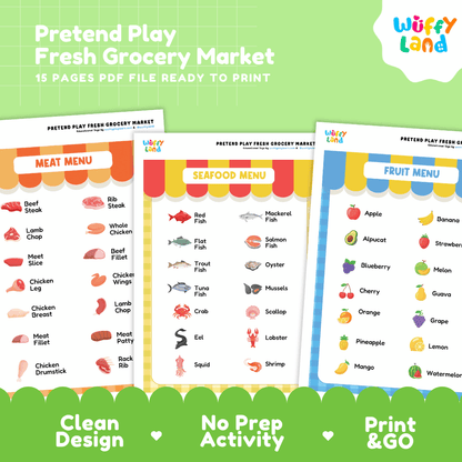Fresh Grocery Market Dramatic Play Pretend Play Center Printable Activity