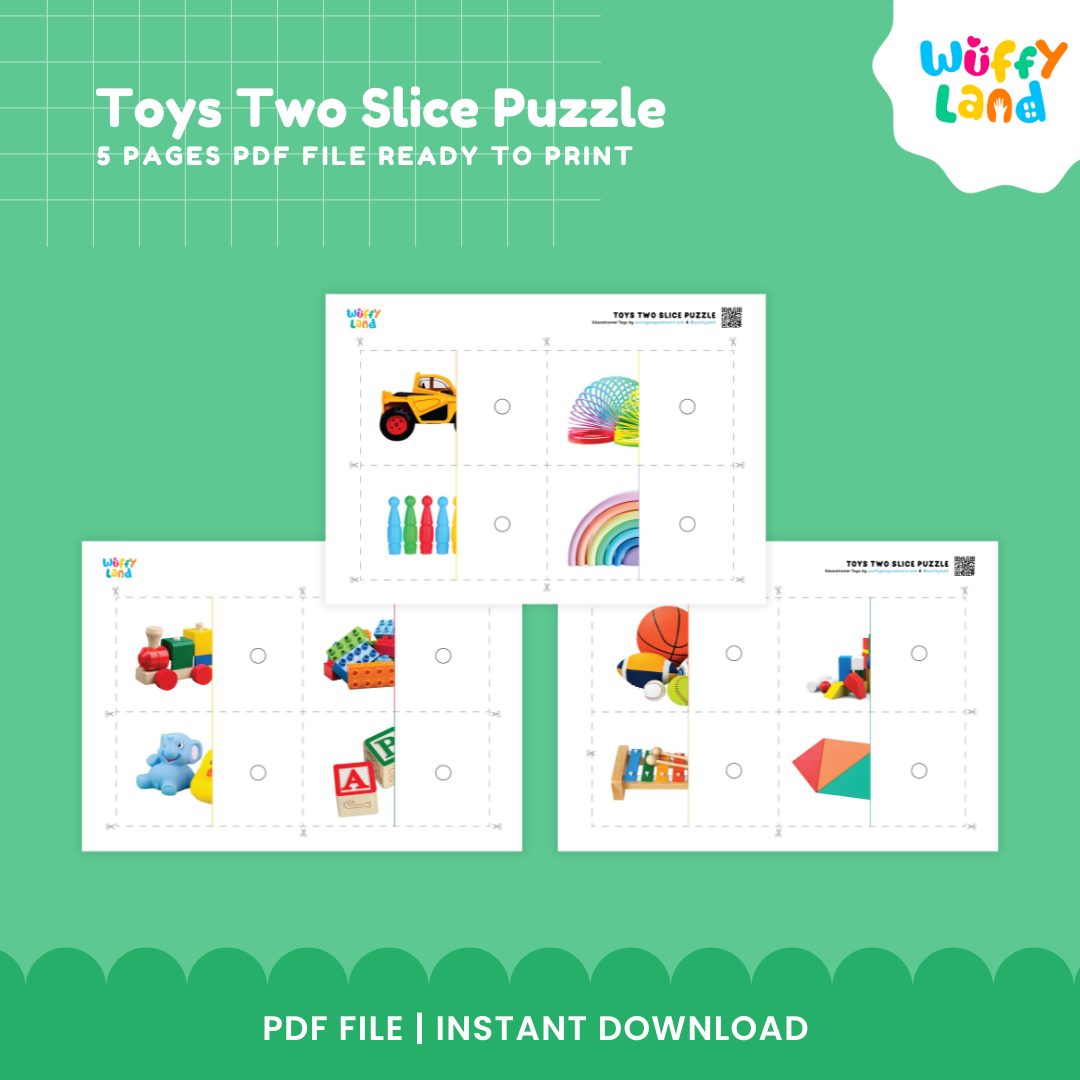 Toys Two Slice Puzzle - Fun Printable Activity for Kids