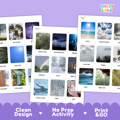 Weather and Climate Vocabulary Flashcards Printable Real Photo Cards