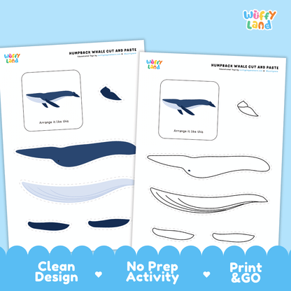 Humpback Whale Cut and Paste Craft and Coloring Activity Worksheets
