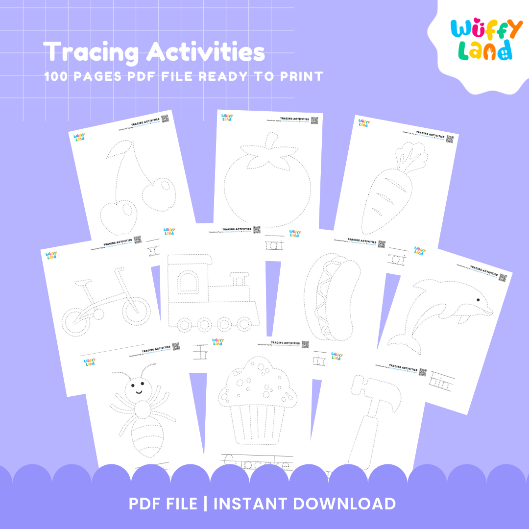 100 Pages Tracing Activities for Kids - Fun Educational Printable Worksheets - Learn Letters, Numbers Shapes