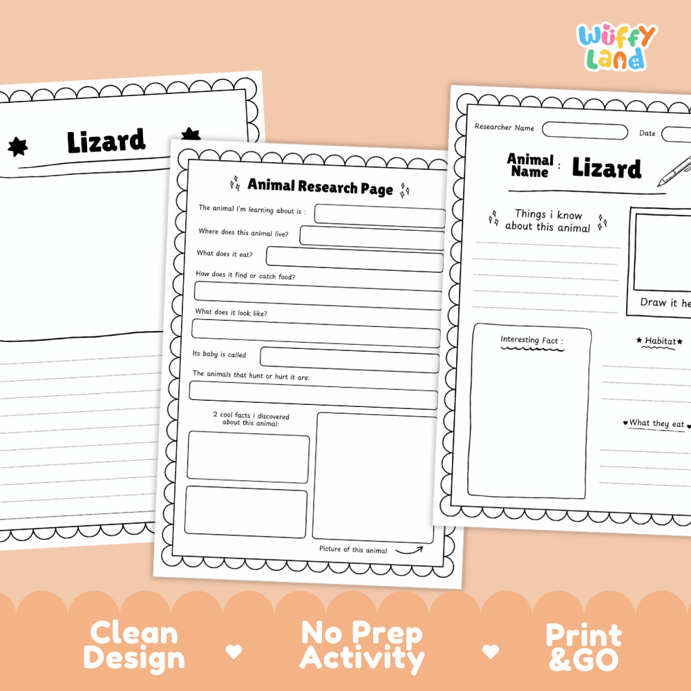 Lizard Animal Research Page Worksheets and Fact Sheet Activity