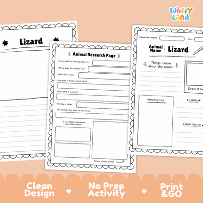 Lizard Animal Research Page Worksheets and Fact Sheet Activity