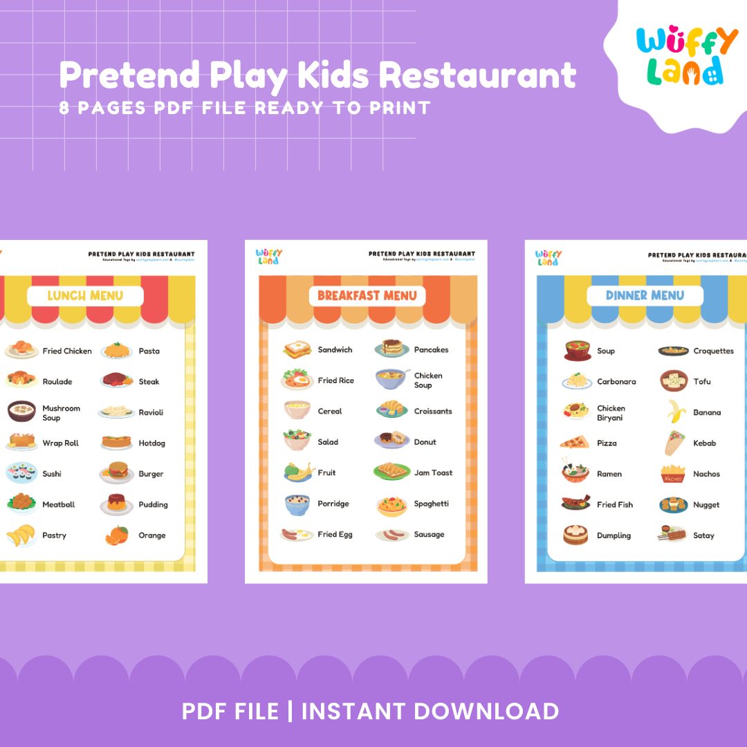 Restoran Anak-Anak Berpura-pura Bermain Cetak - Menu Permainan Dramatis, Formulir Uang &amp; Pesanan
