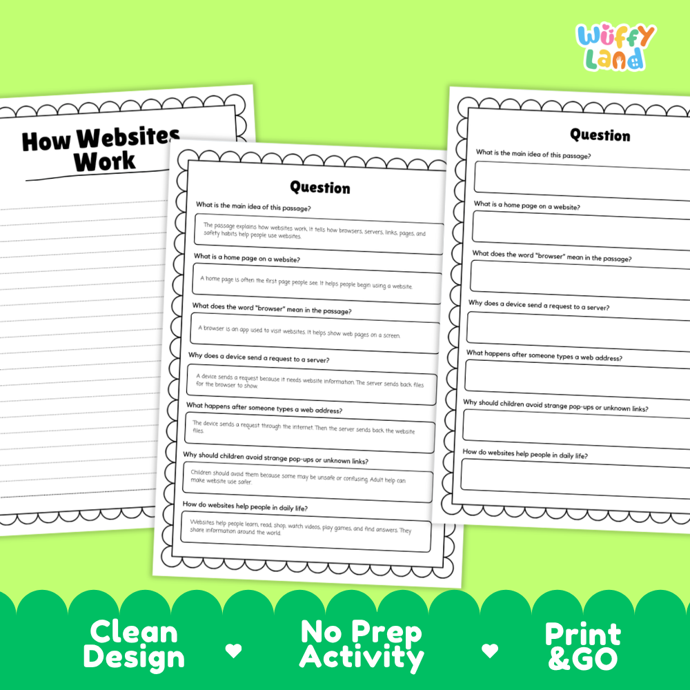 How Websites Work Reading Passage and Comprehension Questions Worksheets