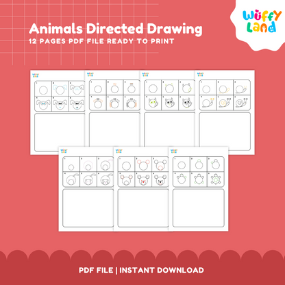 Animals Directed Drawing Worksheets | Step-by-Step Drawing Fun for Kids | Printable PDF