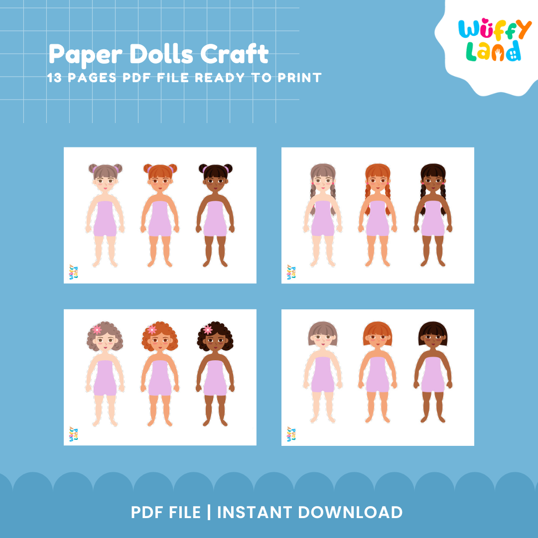 Printable Paper Dolls Craft Kit - DIY Kids Activity - Instant Download PDF