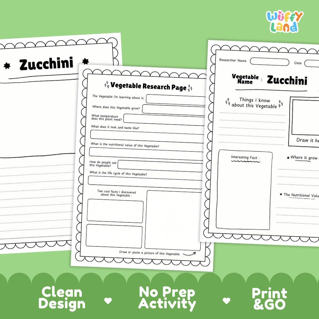 Zucchini Vegetable Research Page Science Worksheets and Fact Sheet