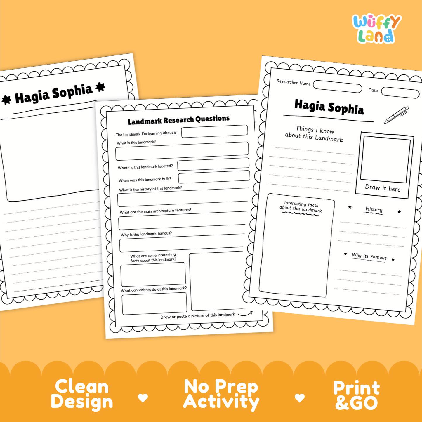 Hagia Sophia Landmark Research Page Worksheets and Fact Sheet Activity