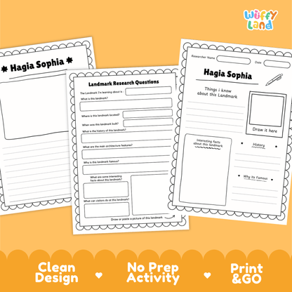Hagia Sophia Landmark Research Page Worksheets and Fact Sheet Activity